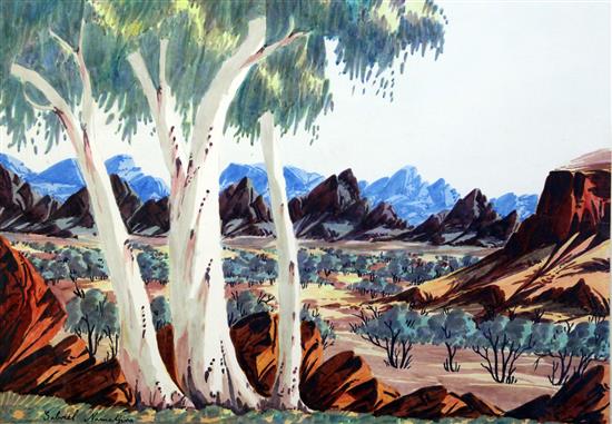 Gabriel Namatjira (1941-1969) Wooded landscape, 14 x 20.75in.